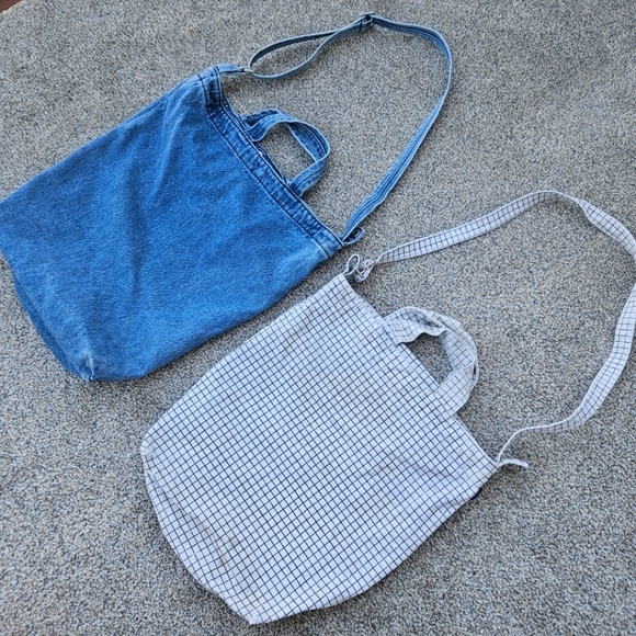 LOT BAGGU Denim Duck Bag and White Checkered Grocery Tote Shoulder Bag Purse - Picture 4 of 16